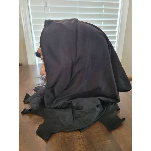 Halloween Vintage Old Man Wrinkled Face Rubber Mask w/Black Hood Cloak Costume - Picture 6 of 10